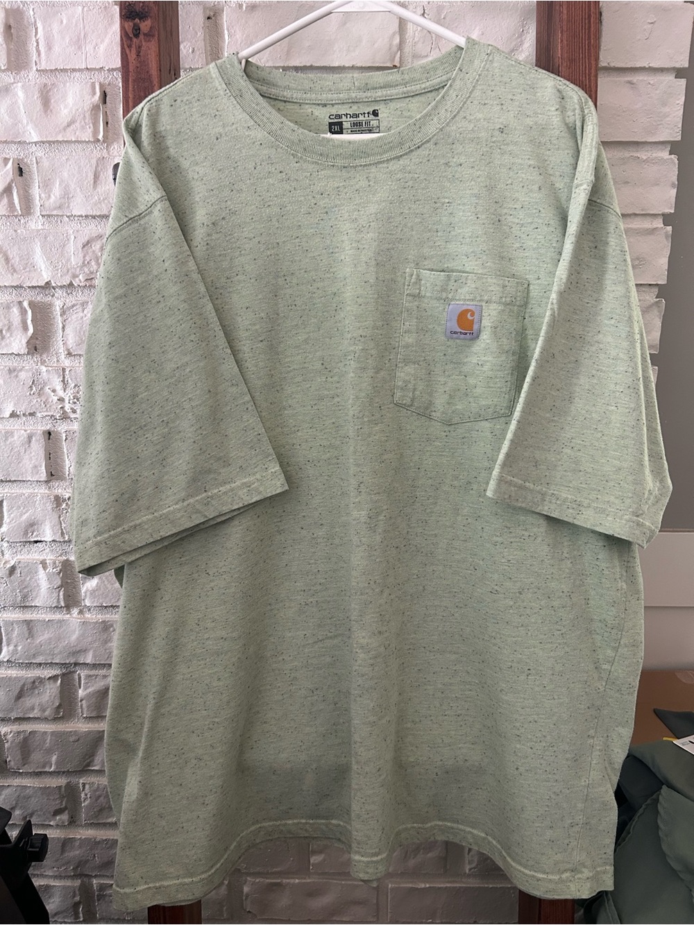 Light green heather Carhartt K87 loose-fit heavyweight pocket t-shirt
